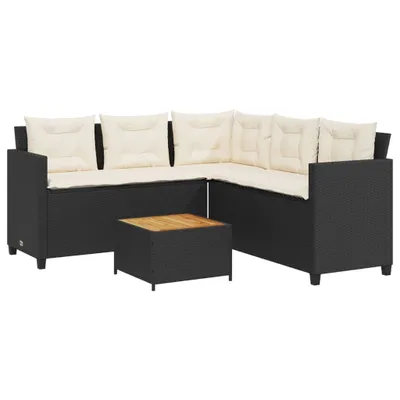Produktbild von Gartensofa in L-Form mit Tisch und Kissen Schwarz Poly Rattan