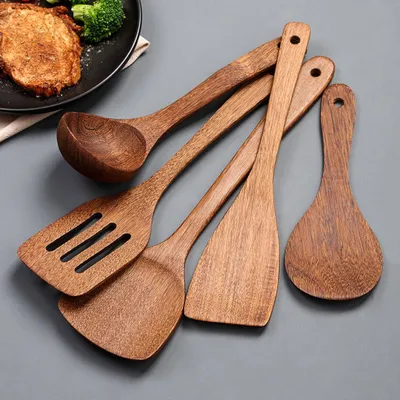 Produktbild von 5 Stück Kochbesteck-Sets Holz Küche Werkzeuge Löffel Spachtel Set Kochen Mischen Utensilien
