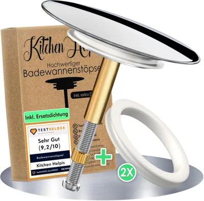 Produktbild von Badstopfen Ø 72 mm, Edelstahl, Höhenverstellbar, Universeller Badewannenstopfen, 100% Leckfrei