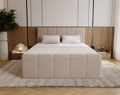 Produktbild von Kaiser Möbel Boxspringbett Berg mit Matratze, Stoff Komodo Dunkelbeige 180x200 cm