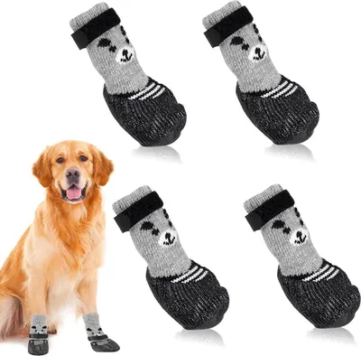 Produktbild von Hundesocken, 4er-Set, Stiefel für verletzte Pfoten, wasserdicht, rutschfest, Traktionskontrolle, keine Verdrehung, Stiefel für kleine, mittelgroße und große ältere Hunde