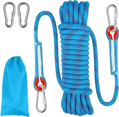 Produktbild von Sicherheitsseil 20 m - Starkes Nylon-Kletterseil mit 2 Karabinern für Outdoor-Aktivitäten, Bergsteigen, Camping und Rettungseinsätze