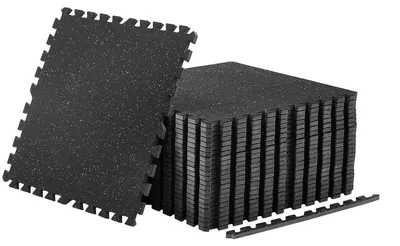 Produktbild von SucceBuy 24 x Puzzlematte Bodenschutzmatte 610 x 610 x 14 mm, EVA-Schaumstoffmatte mit hoher Dichte, Ineinandergreifende Fitnessmatte Gymnastikmatte Sportmatte, Trainingsmatte (Schwarz) mit Weißen Punkten