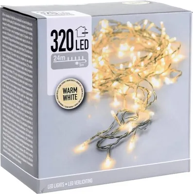 Produktbild von LED-Lichterkette, 320 LEDs, warmweiß, 230 V, transparent, Innen/Außen, 27 m, Timer