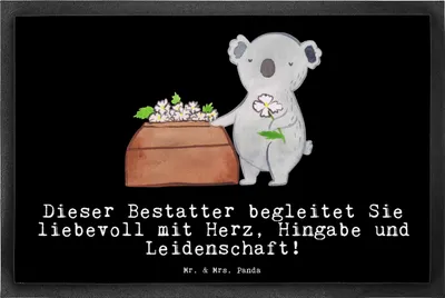 Produktbild von Mr. & Mrs. Panda fußmatte Bestatter Herz 40 x 60 cm - Schwarz - Geschenk, Schuhabstreifer, Schmutzfänger, Schmutzfangmatte, Bodenvorleger, Fußabtreter