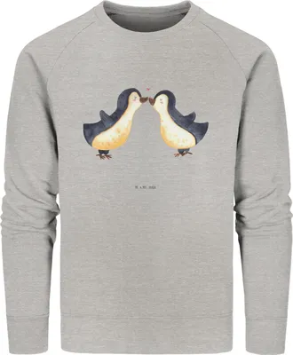 Produktbild von Mr. & Mrs. Panda Baumwoll Pullover Pinguin Liebe Größe M - Heather Grey - Geschenk, Hochzeitstag, Sweater, Freundin, Liebesspruch, Hochzeit, Vertraut, Geschenkidee, Pulli