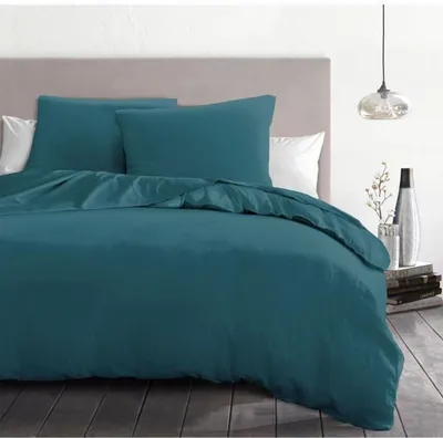 Image de parure de lit 3 pièces microfibre, 82 g - 220 x 240 cm - bleu canard
