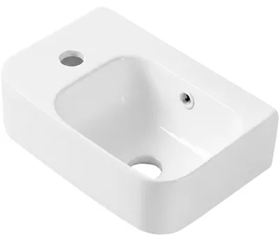 Productafbeelding van Keramische wasbak, model Pulo, hangend, links, wit, glanzend, 37x25 cm