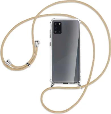 Produktbild von Handykette Backcover-Schutzhülle mit Band (Metall silberfarben) für Samsung Galaxy A31 - caramel