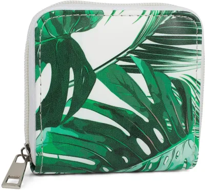 Produktbild von styleBREAKER Damen Mini Geldbörse mit Palmen Print, Reißverschluss, Portemonnaie 02040121