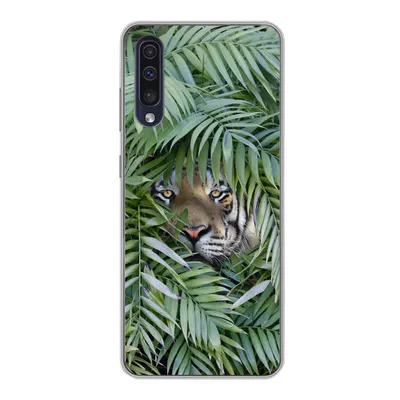 Produktbild von MuchoWow® Handyhülle Schutzhülle Hülle für Samsung Galaxy A30s Tiger - Blätter - Farn Silikon Softcase Handy Hülle - Karteninhaber