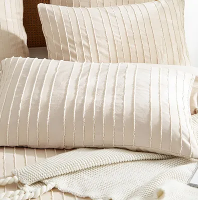 Produktbild von AShanlan 2er Set Kissenbezug 40 x 80 Beige Boho Getuftet Stickerei Gestreift Kopfkissenbezug Bohemian Style Deko Kissenbezüge mit Reißverschluss