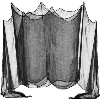 Immagine prodotto di Decorazioni per Halloween: tessuto nero spettrale, 600x120 cm. Tessuto per creare un'atmosfera spaventosa a una festa di Halloween o per decorare la casa in occasione di Halloween.