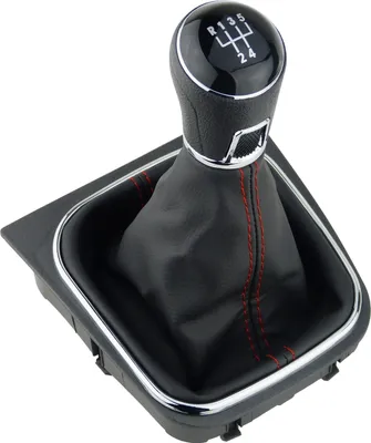 Immagine prodotto di Cuffia del cambio, manopola del cambio con cucitura rossa, pomello del cambio a 5 marce per VW EOS, Jetta, Golf 5 + 6 e Scirocco con cornice cromata