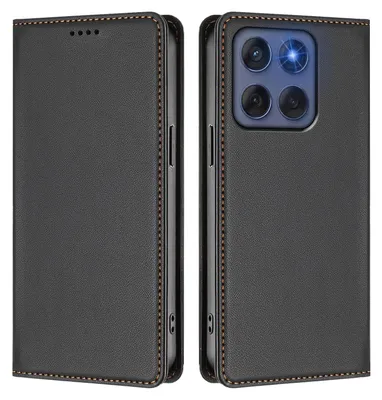 Produktbild von Handyhülle für Motorola Edge 60/ Edge 60 Fusion, Kunstleder Klapphülle Stoßfeste Magnetische Hülle mit Ständer Schwarz