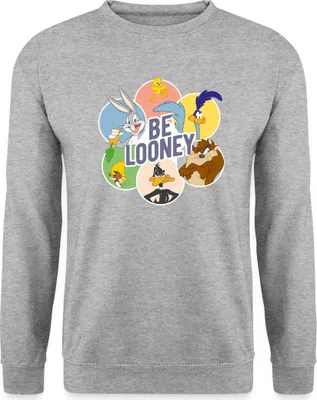 Produktbild von Spreadshirt Looney Tunes Charaktere Be Looney Uni Pullover, S, Weißgrau meliert