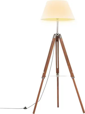 Obrázok produktu pre vidaXL Trojnožková lampa Medovo hnedá a biela Teakové masívne drevo 141 cm