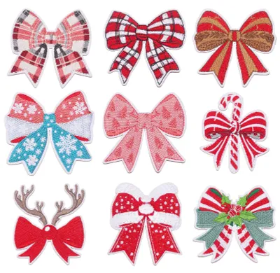9 aufbügelbare Weihnachtsschleifen-Patches, bestickt, mehrfarbig