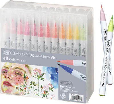 Productafbeelding van Kuretake Clean Color Echte penseel aquarel - Set van 48 - Penseelpennen (Set Van 48 Kleuren)