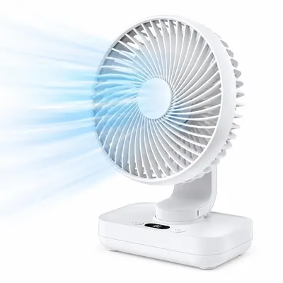 Produktbild von 4x 4000mAh Akku Tischventilatoren, 4 Stufen, 90° Automatik & manuell neigbar, LED-Display, USB-C, 12V – flüsterleise
