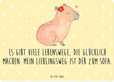 Produktbild von Mr. & Mrs. Panda tafel Capybara Blume DIN A4 - Gelb Pastell - Geschenk, Türschild, Schild, Blechschild, Magnetschild, Gute Laune, Wandbild