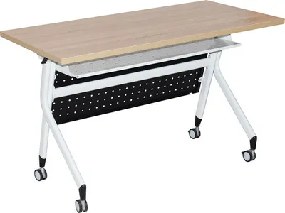 Obrázek produktu pro Stůl CasaDolce MARENA, bílá a dubová barva, 100x60x75 cm, s kolečky a nakloněnou deskou stolu