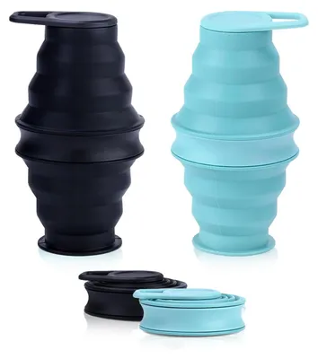 Produktbild von Inovra – 2 faltbare Wasserflaschen – 500 ml, Silikon-Reiseflasche, ultra-kompakte, zusammenklappbare Flasche für Camping, Wandern, Sport (Schwarz und Blau)