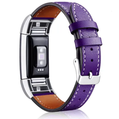 Produktbild von Armband kompatibel mit Fitbit Charge 2 Uhrenarmband weich Leder Lederarmband mit Metallschnalle verstellbar klassisches Ersatzarmband LILA