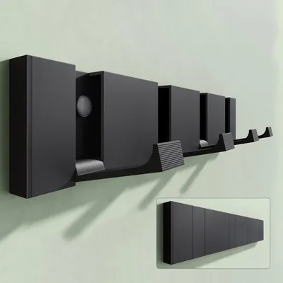 Produktbild von Mai & Mai Wandgarderobe Wandhaken aus Aluminium Garderobe mit 4 klappbaren Haken Garderobenleiste Garderobenhaken Kleiderhaken 30,4cm Schwarz