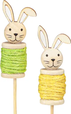 Produktbild von Osterdeko Holz-Blumenstecker Hase Grün Gelb 32cm 8er Set, 8 Stück