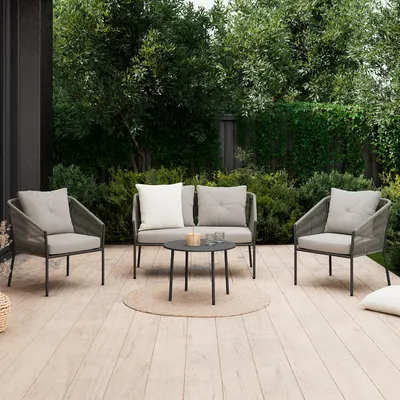 Produktbild von home24 Gartensitzgruppe - 4-teilig - Eisen / Polyester - Anthrazit / Beige