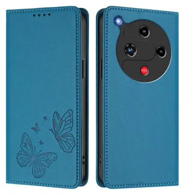 Produktbild von Lederhülle für ZTE Nubia Focus 2, Schmetterling Prägung Leder Brieftasche Schutzhülle mit Ständer Blau