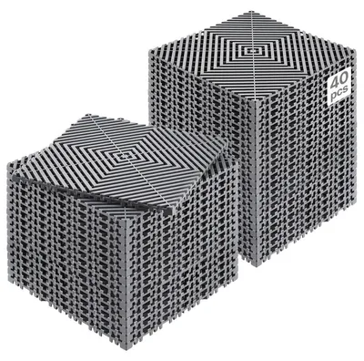 Image de VEVOR Tapis d'évacuation emboîtable, tapis de douche, 31 x 31 cm, tapis de sol modulaire emboîtable, 40 pièces, pour garage, jardin, gris