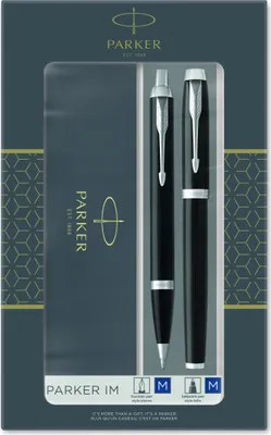 Produktbild von Parker IM Duo-Geschenkset mit Kugelschreiber und  Füller | Hochglänzend Schwarz mit Chromzierteilen | Nachfüllmine und -patrone mit blauer Tinte | Geschenkbox