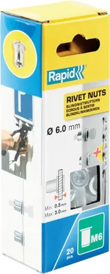 Obrázok produktu pre Rapid Tools 5000673 Rapid Blindnietmuttern M6, aus Stahl, in Schachtel
