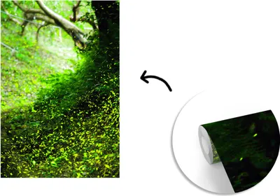 Produktbild von MuchoWow® Fototapete für Wohnzimmer oder Schlafzimmer Wandtapete Vinyl Motivtapete Glühwürmchen in einer grünen Landschaft während der Tageslichtstunden - 175x260 cm - Vinyltapete