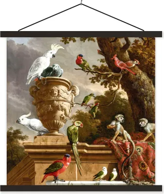 Produktbild von MuchoWow® Textilposter Die Menagerie - Melchior d' Hondecoeter - Vogel 60x60 cm mit schwarzem Rahmen - Posteraufhänger