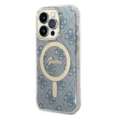 Produktbild von Set Guess GUBPP14XH4EACSB Hülle + Ladegerät iPhone 14 Pro Max 6,7 Zoll blau/blau Hartschalenetui 4G Print MagSafe