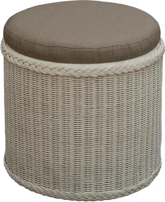 Produktbild von KRINES HOME  Rattan Bad Hocker Wäschekorb Rund Weiß mit Sitzfläche gepolstert Wäsche Korb mit Sitz Wäschesammler Badhocker