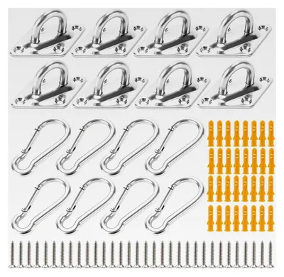 Produktbild von 16 Stück Augplatten mit Karabiner, Edelstahl Augplatte mit Öse M6, Deckenhaken Set
