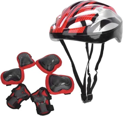 Multisport-Schutzset mit Helm und Knieschützern für Erwachsene, rot