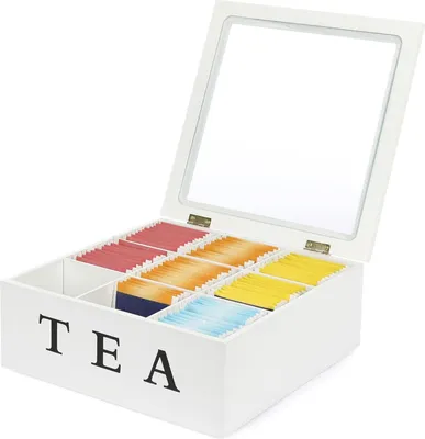 Imagen del producto de Caja de madera con 9 compartimentos, con ventanas transparentes, de 21,5 x 21,5 x 8,5 cm, ideal para la cocina