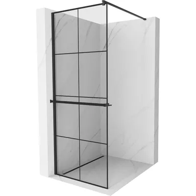 Obrázek produktu pro Mexen Kioto+ sprchová zástěna s poličkou a kolejnicí 80 x 200 cm, Průhledné/Černý vzor 8 mm, Černá - 800-080-121-70-77