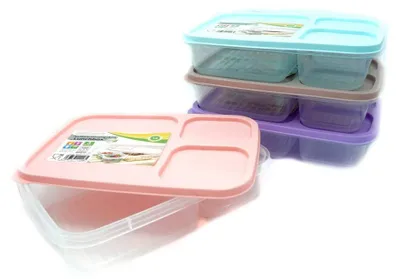 Immagine prodotto di PARENCE.- Contenitore per il pranzo a 3 scomparti con coperchio / adatto al microonde e alla lavastoviglie - Contenitore per il pranzo in plastica - 1,2 l / 21 × 14,5 cm - Colore casuale (blu,