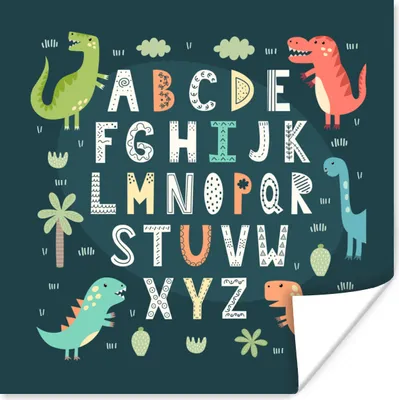 Produktbild von MuchoWow® Poster Illustriertes Alphabet mit Dinosauriern verziert 100x100 cm - Babyzimmer