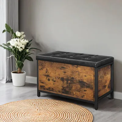 Image de Banc de rangement multifonctionnel de style industriel | Marron rustique, noir | 80x40x50 cm
