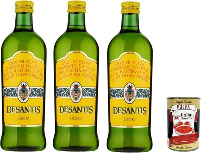 Produktbild von Desantis Olio di oliva, Olivenöl bestehend aus raffinierten Olivenölen und nativen Olivenölen 3x 1lt + Italian Gourmet polpa 400g