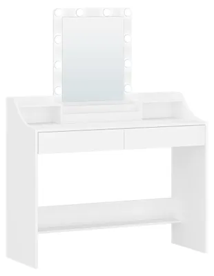 Productafbeelding van Make-uptafel - Kaptafel - 108 cm - LED-verlichting - Instelbare helderheid - Spiegel, 2 lades en 3 open vakken - Wit