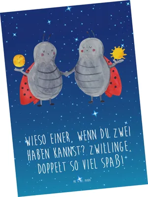 Produktbild von Mr. & Mrs. Panda Postkarte Zwillinge Spaß - Sternenhimmel Blau - Geschenk, Sternzeichen, Postkarten, Geschenke Astrologie, Grußkarte, Ansichtskarten, Horoskop, Charakter