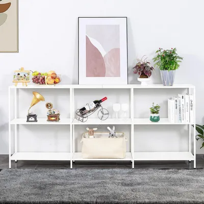 Produktbild von Konsolentisch Metall Weiß 180x30x80cm 3 Ablageflächen schmal